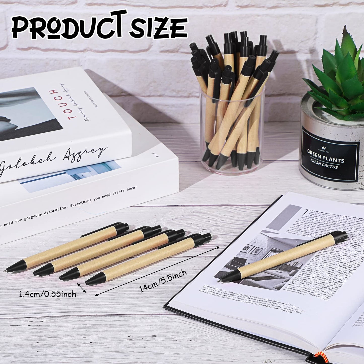 Sabary 100 Pcs Pens Bulk Kraft Paper Ballpoints Retractable Click Pens 1 mm Recycled Paper Ballpoint for First Day of School Coworkers Writing Office Supplies (5.5 Inch,Black)