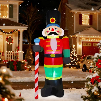 yofit 8 FT Christmas Inflatable Nutcracker Soldier Outdoor Decorations, Blow Up Decorations Santa Soldier with LED Lights for Yard Lawn Garden Holiday Party