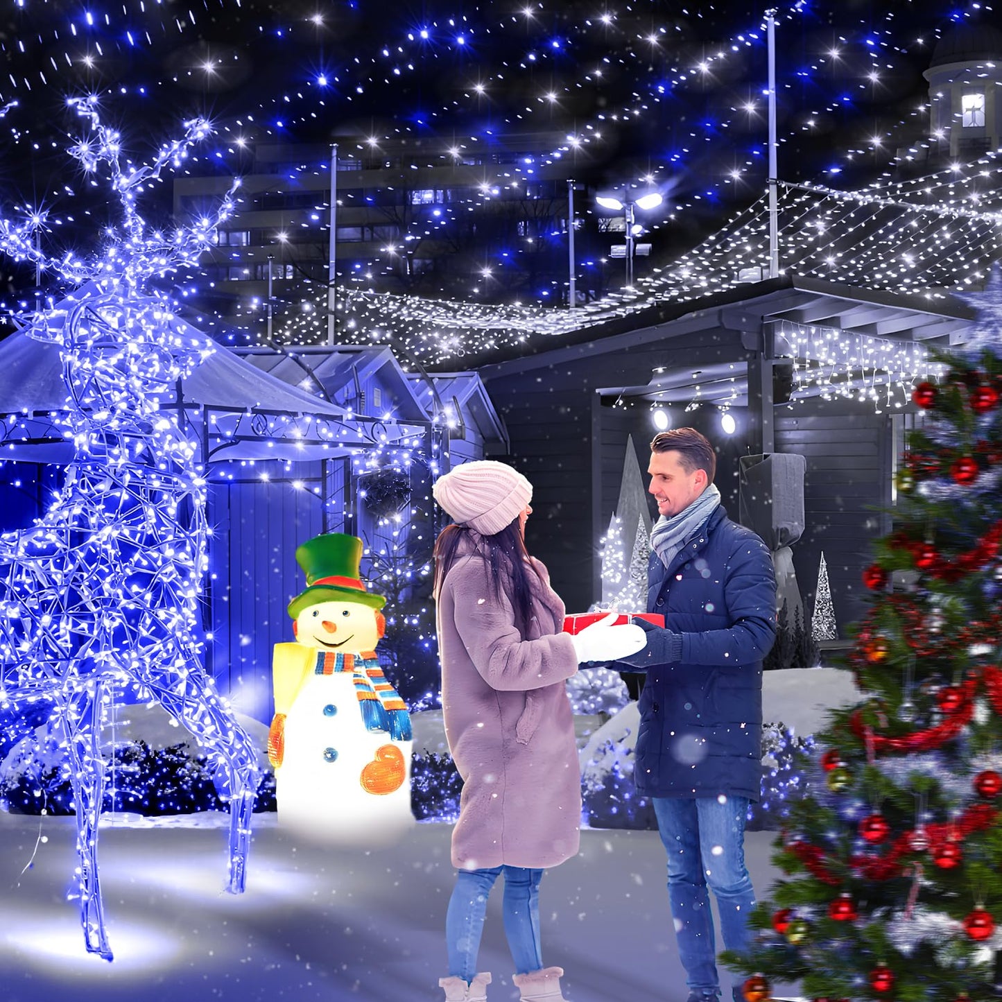 KNONEW 403FT 1000 LED Christmas Lights Outdoor String Light with 8 Modes and Timer Memory Waterproof Fairy Lights Decorations for Xmas Tree Yard Wedding Backdrop Decor(Blue and White)