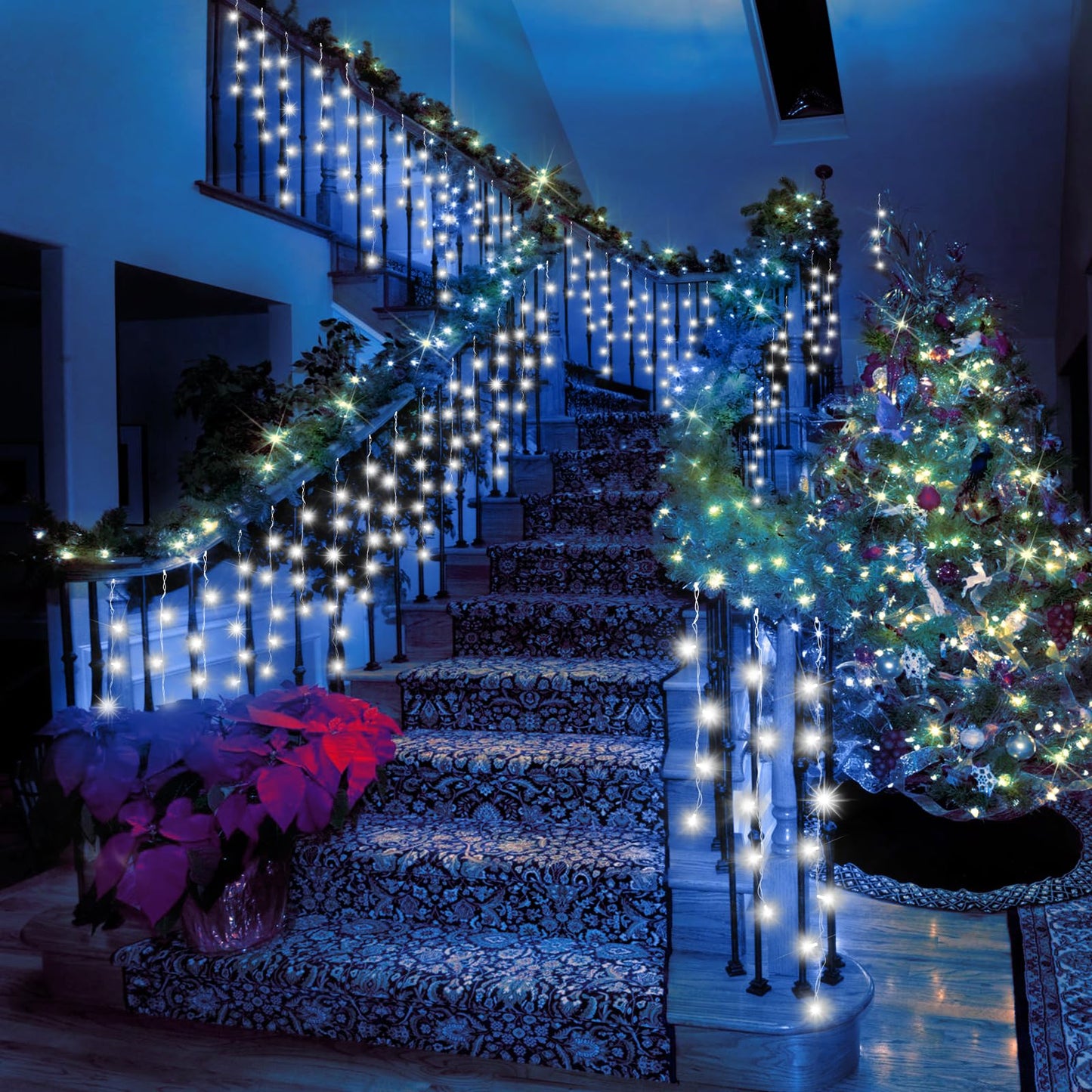 JREWDOIN 33FT Christmas Lights Outdoor, 400 LED Outdoor String Lights Waterproof Plug in with 8 Modes & Timer, Christmas String Lights for Tree Party, Garden, Holiday Decorations（Cool White）