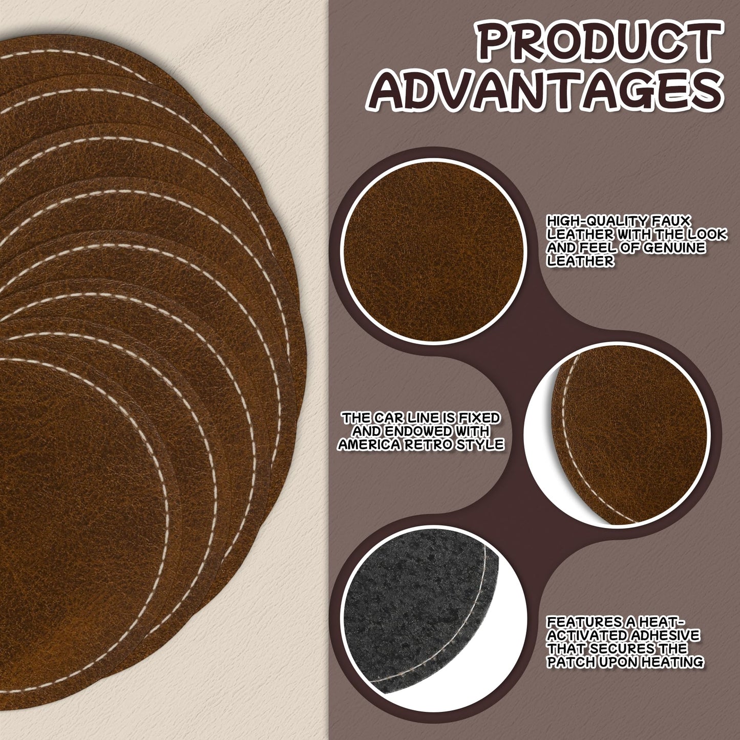BUVKHMX Faux Leather & Leatherette Hat Patches - 60 Pack Blank Laserable Patches with Adhesive Backing for Customization, Fabric Repair, Sewing & Laser Engraving Supplies (Dark Brown)