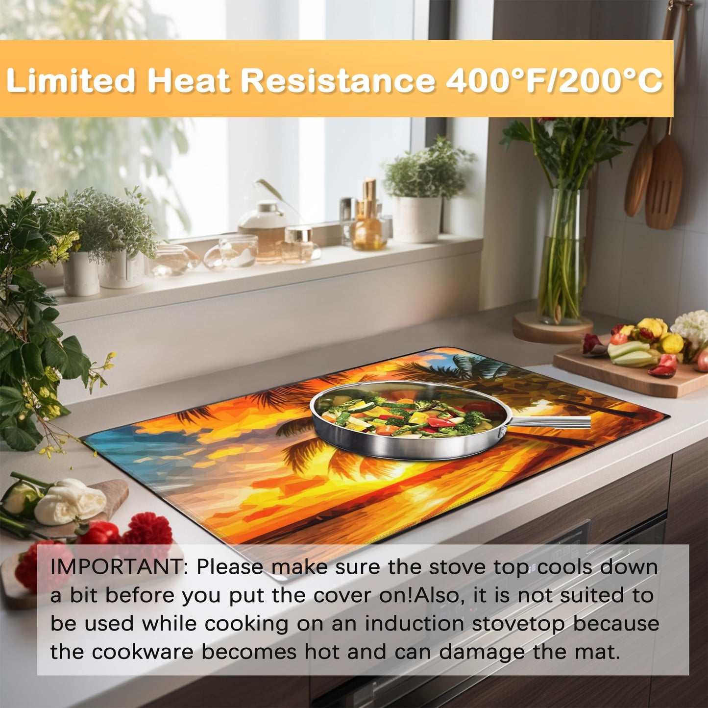 Stove Top Cover for Electric Stove，Christmas Kitchen Decor Beach Palm Sunset Extra Thick Natural Rubber Glass Top Protector, Prevents Scratching, Expands Usable Space 28.5'' x 20.5''