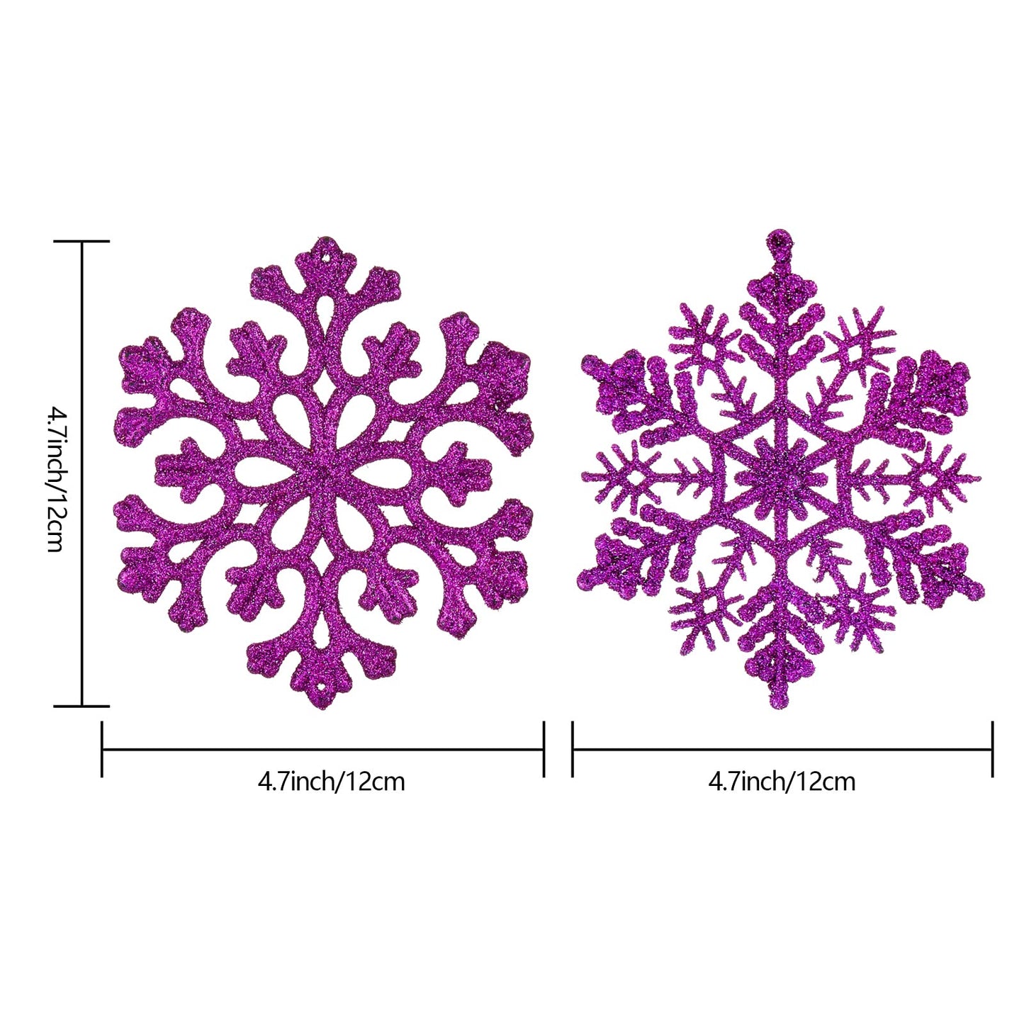 30PCS Christmas Glitter Snowflake Ornaments Plastic Snowflakes Ornaments-Xmas Tree Decorations,4.7-inch (Purple)