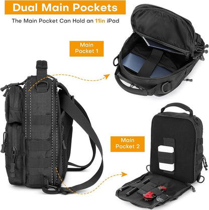 HUNTVP Tactical Sling Bag for Men - Concealed Carry Crossbody Backpack with Holster & Accessory Slots | Black