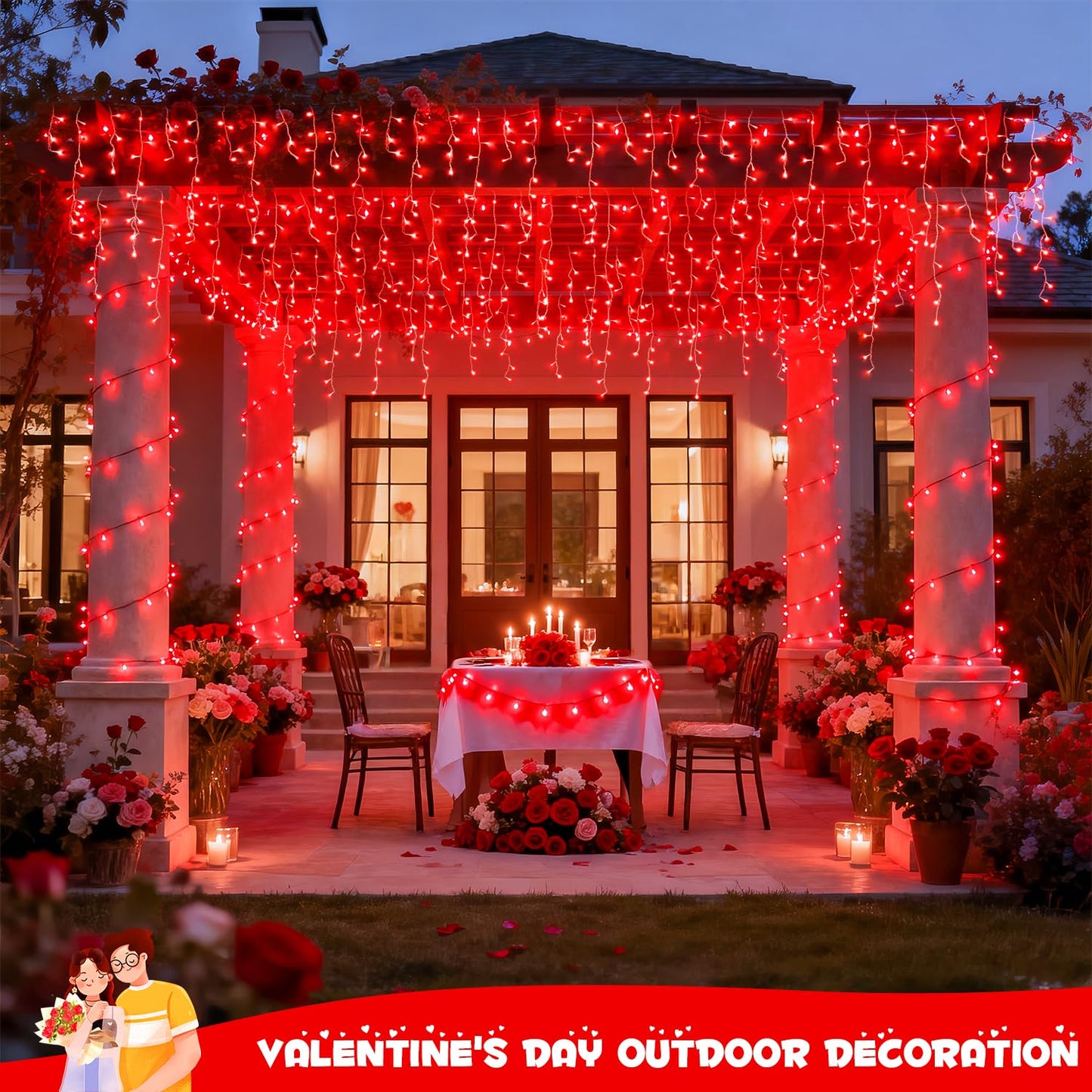 JMEXSUSS 400 LED Red Valentine Lights Outdoor, Connectable Red Icicle Lights Indoor Outdoor with Remote, Christmas Light for Valentine Room Fireplace Christmas Decorations