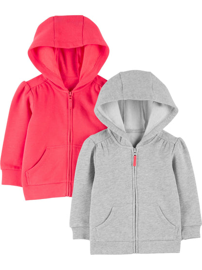 Simple Joys by Carter's Girls' 2-Pack Fleece Full Zip Hoodies, Pink/Grey, 5T