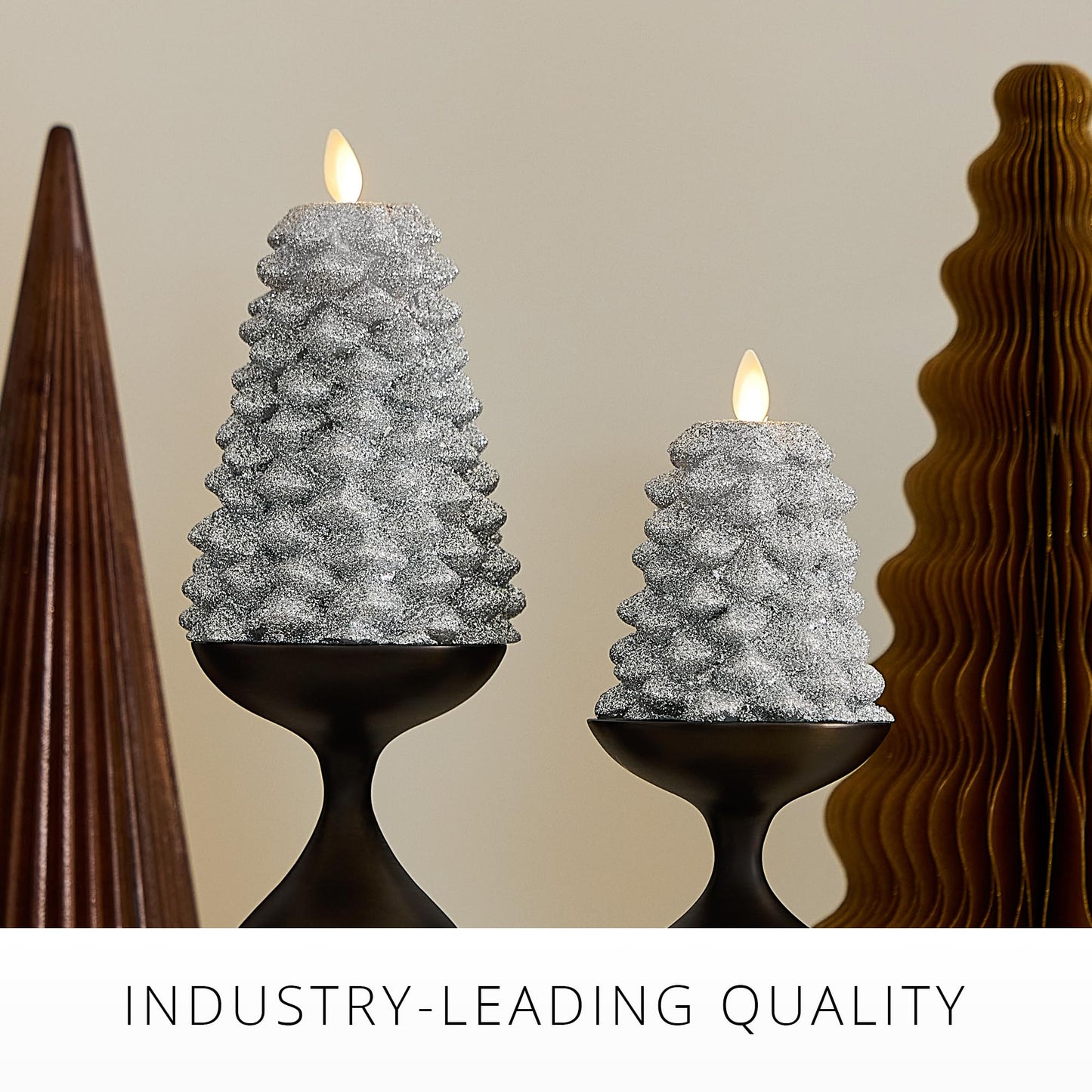Luminara Brilliant Silver Glitter Flameless LED Candle North Tree Moving Flame Pillar (3.8" x 6")