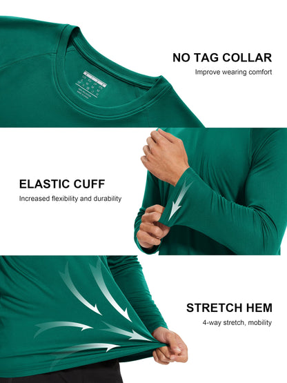 MAGCOMSEN Mens Athletic T-Shirt Long Sleeve Rashguard UV Sun SPF Hiking Climbing Outdoor Running T-Shirt Rashguard Shirts Emerald Green