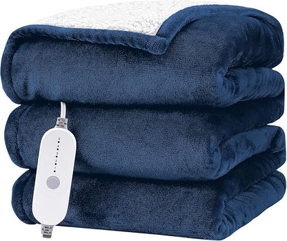HYLEORY Heated Electric Blanket Twin 62"x84" Soft Fleece & Flannel with 5 Heating Levels & 10 Hours Timer Auto Shutt Off, ETL Certified, Washable，Heated Blanket for Body-Navy