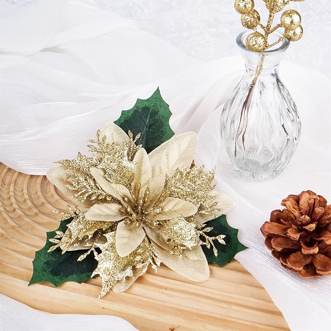 Christmas Flowers Artificial Box Set, Christmas Themed Floral Decorations for DIY Christmas Tree Ornament Wedding Birthday Wreath Decoration (A)