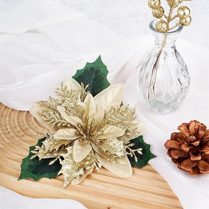 Christmas Flowers Artificial Box Set, Christmas Themed Floral Decorations for DIY Christmas Tree Ornament Wedding Birthday Wreath Decoration (A)