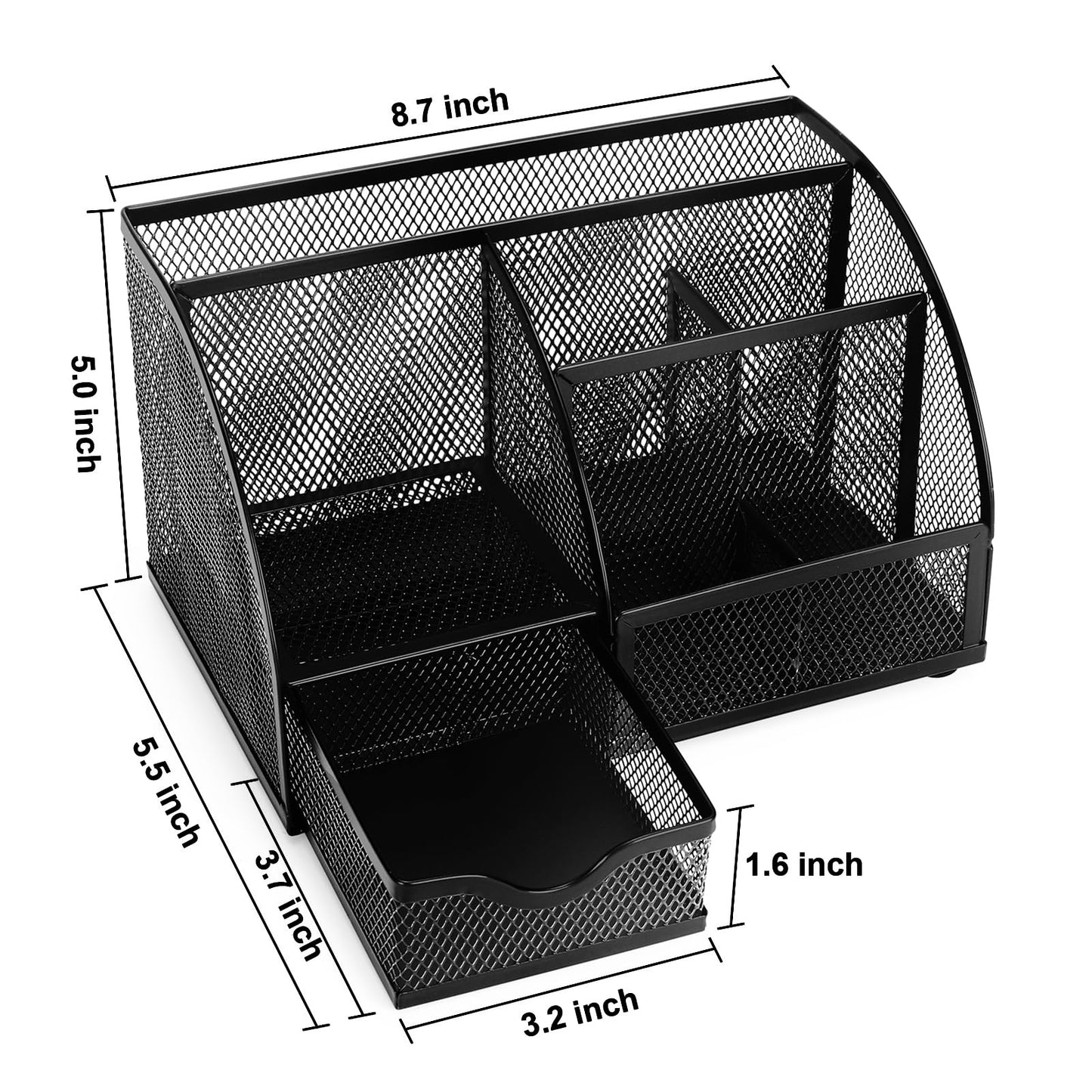 Comix Mesh Pen Pencil Holder Desk Organizer, 7 Compartment Wire Desktop Pen Pencil Cup Caddy Office Supplies for Home Office School, Black