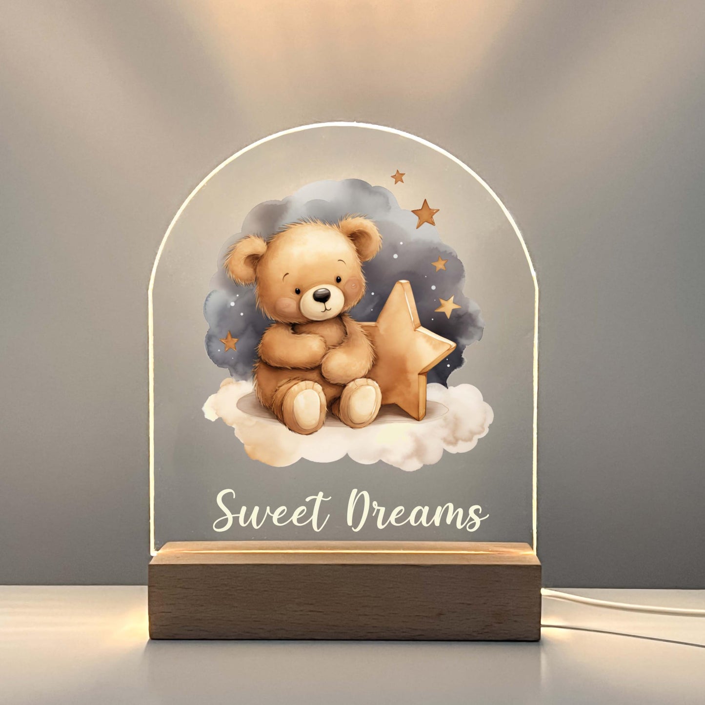 Teddy Bear Frame Night Light Up Table Wood Base LED Desk Stand Plaque Nursery Decor Sweet Dreams Night Light Kids Baby Toddler Children Cute Bear Lamp Custom Christmas/Birthday Gift - Made in America