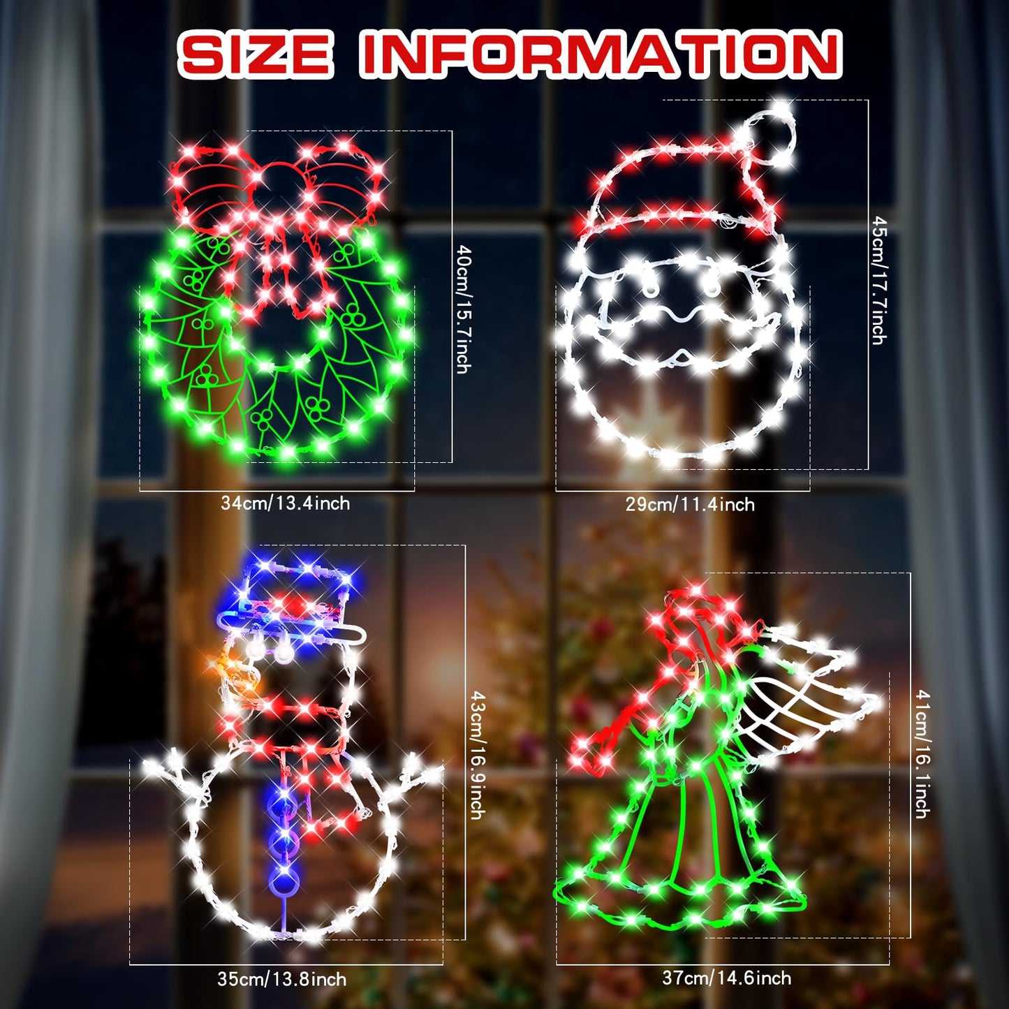 4 Pack Christmas Window Silhouette Lights Decorations, Santa Claus, Wreath, Angel, Snow Man Christmas Window Light with Battery Powered for Holiday Wall Door Window Decorations