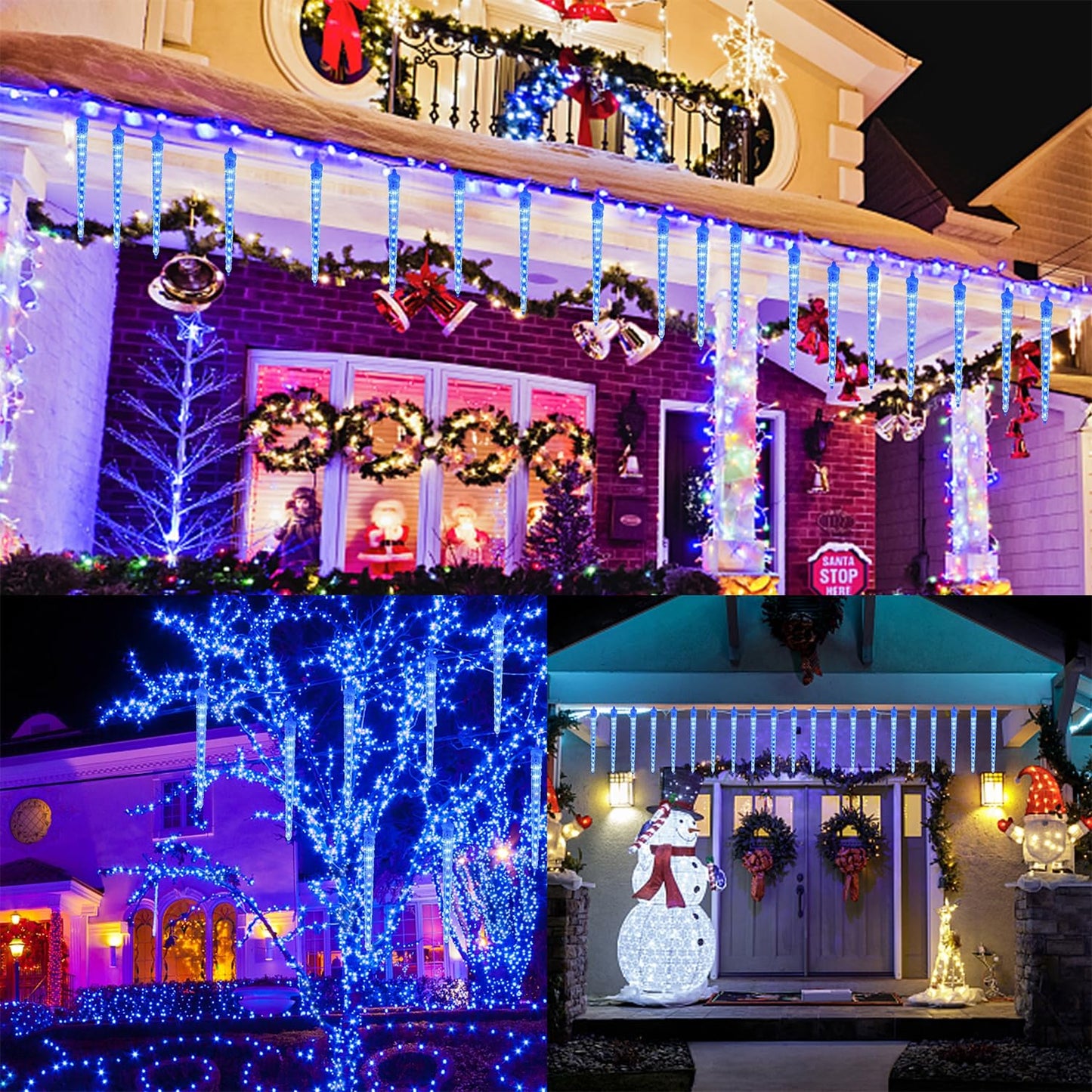 WATERGLIDE 16 Icicles Meteor Shower Lights, 12" Outdoor Icicle Christmas Lights 384 SMD LED Crystal Ice Falling Light, Connectable Raindrop Iciclelight, Xmas Winter Party Tree Holiday Decor, Blue