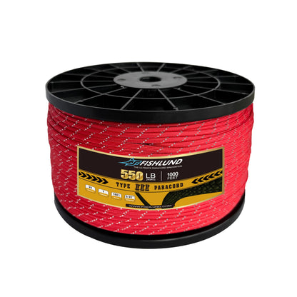 FISHLUND Reflective Paracord 550 lb, 7 Strand Paracord Rope 1000ft 4mm, Nylon Parachute Cord for Camping, Imperial Red