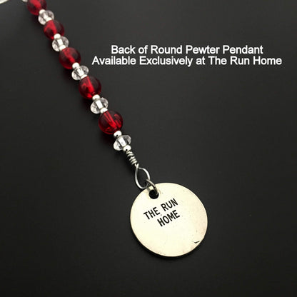 XC Ornament - Beaded Snowflake XC Cross Country Christmas Ornament/Gift Tag with Round Pewter XC Charm with Jewelry Box - Handmade with Red Vintage Beads