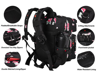 LHI Tactical Military Backpack for Men and Women 25L Army Assault Pack Bag Large Rucksack with Molle System-Flower