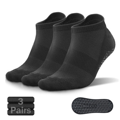 NEWZILL 3 Pairs Non Slip Yoga Socks With Grips for Women & Men, Unisex Anti Skid Socks, Ankle Grippy Slipper Socks for Pilates Barre Workouts Home Hospital (S/M Black)