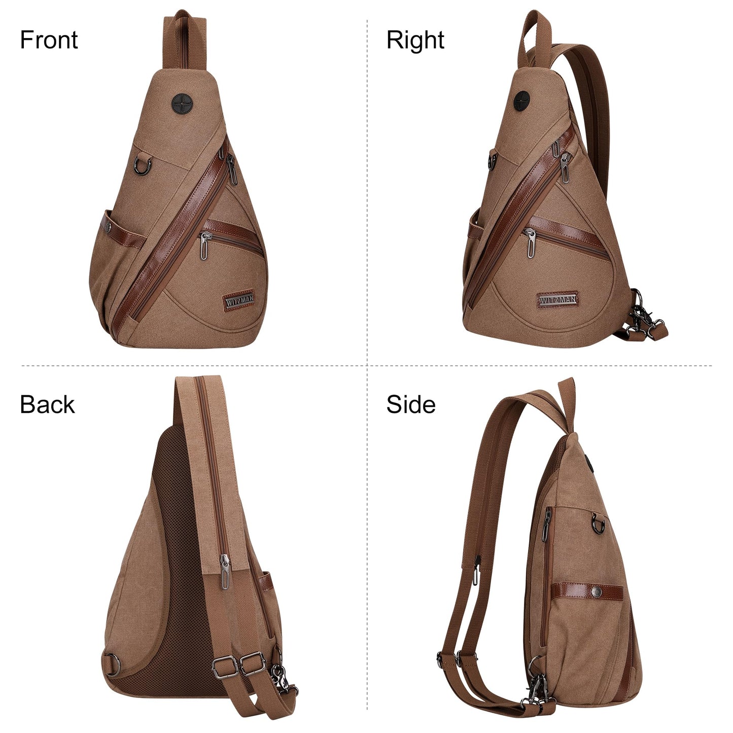 WITZMAN Canvas Sling Bag for Men Women Convertible Sling Backpack Crossbody Vintage Chest Bag Travel Casual Daypack（A8003 Brown）