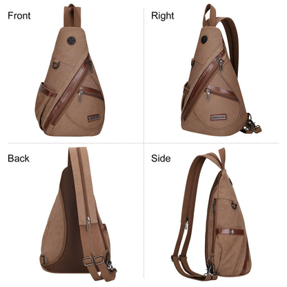 WITZMAN Canvas Sling Bag for Men Women Convertible Sling Backpack Crossbody Vintage Chest Bag Travel Casual Daypack（A8003 Brown）