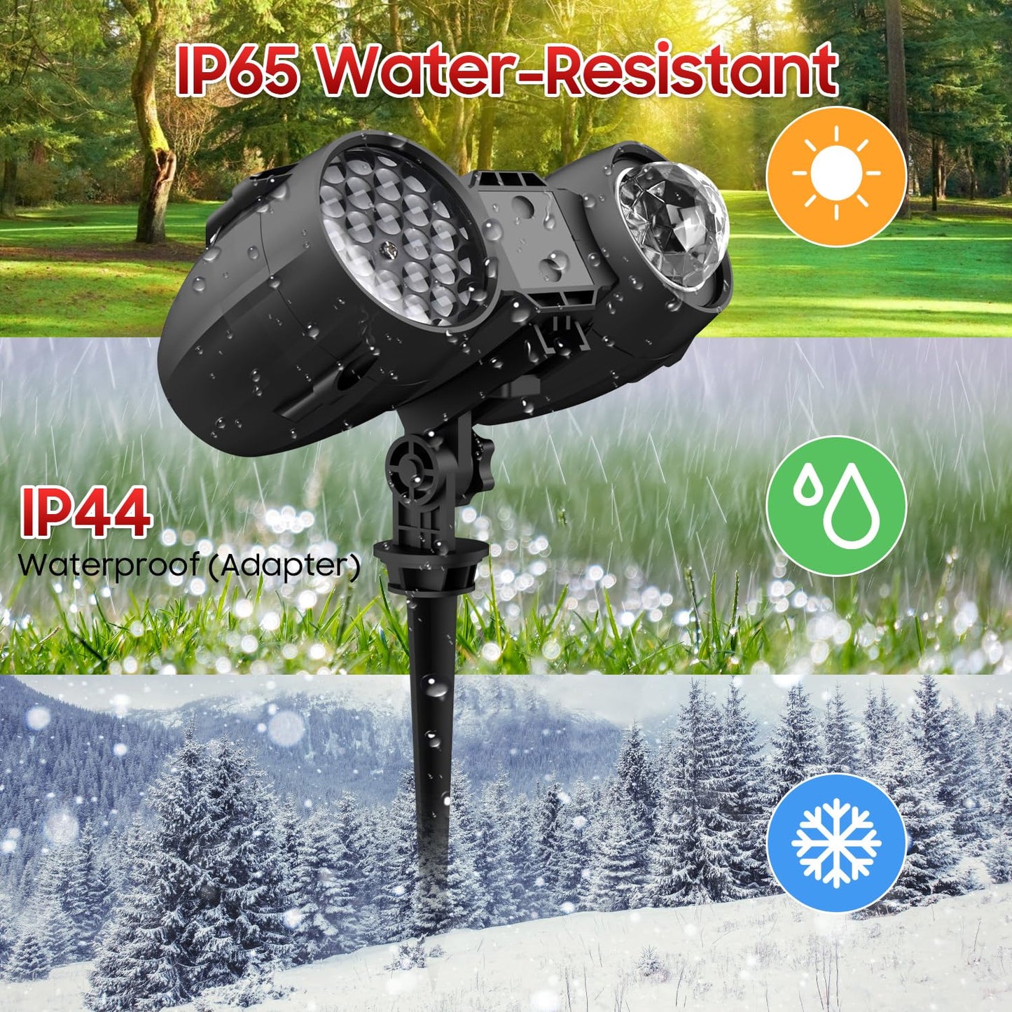 3-in-1 Christmas Projector Lights Outdoor, Holiday Light Projector with Snowfall Storm, Ocean Wave & Red Green Laser Effects, Dual Lens IP65 Waterproof Decorations w/Remote, Timer & Adjustable Speed