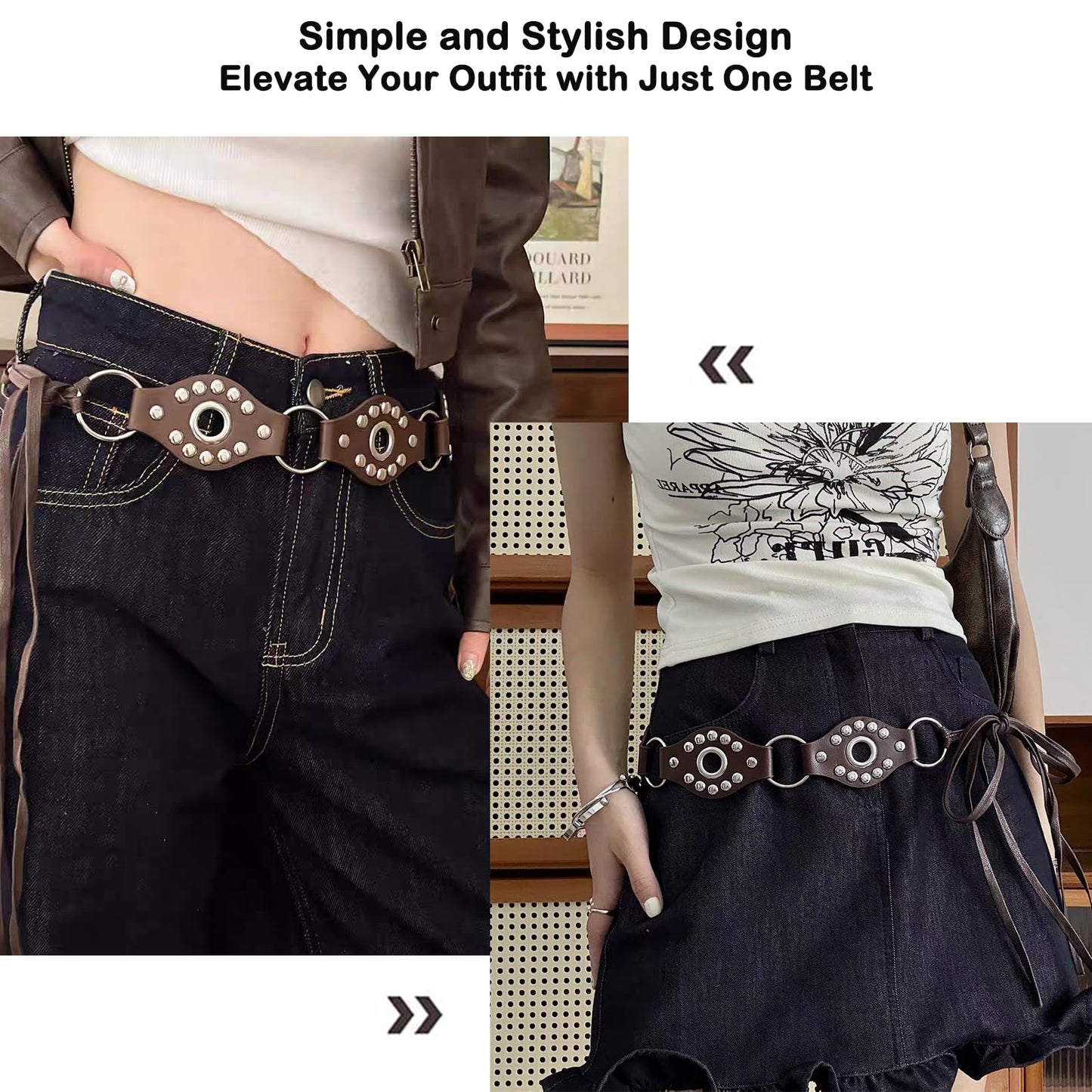 Fidesoni Bohemian Country Sytle Rope, Boho Waist Belt for Women Girls, Brown Western Belt for Jeans Dress, PU Leather Y2k Belts for Festivals Street Style