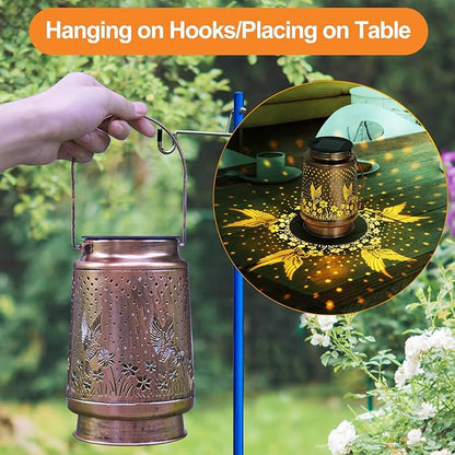 Hummingbird Solar Lantern - Waterproof Hanging Lantern, Metal Solar Lights for Outdoor Use on Yard, Patio, Lawn, Tabletop, Landscape, Garden Decor, Gifts for Mom, Grandma, Women
