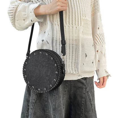 HiiFeuer Viking Embossed Crossbody Bag, Nordic Faux Leather Belt Bag Satchel Bag, Medieval Portable Cosplay Shoulder Bag (Black B)