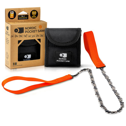 Nordic Pocket Saw 25.6 Inch Pocket Chainsaw with 33 Bi-Directional Teeth for Clearing Trails - Handy Backpacking Saw with Extra Large Nylon Handle Loops - for Survival and Emergency Situations