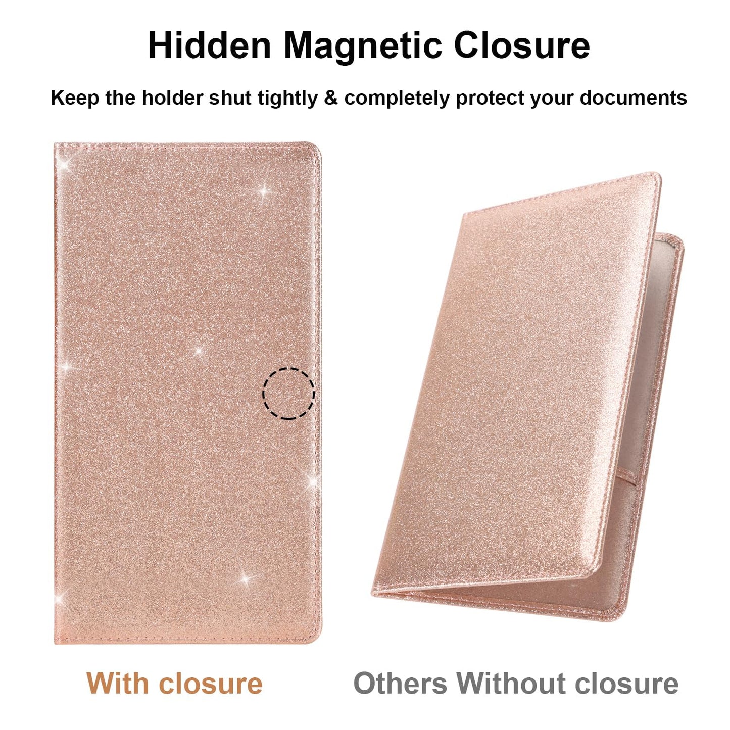 Cacturism Car Registration and Insurance Holder, Car Accessories Vehicle Glove Box Car Organizer Men Women Wallet Case with Magnetic Shut for Cards, Essential Document, Driver License, Bling Rose Gold