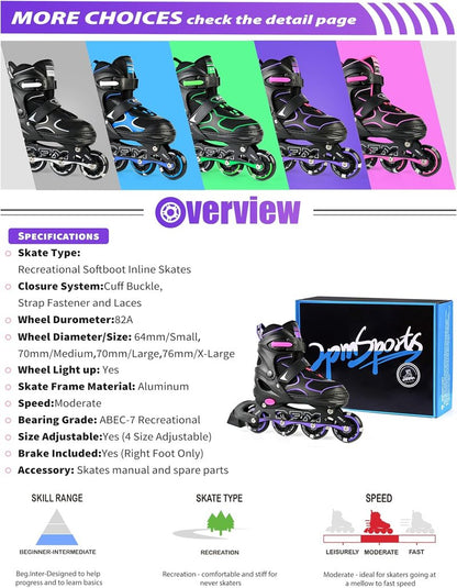 Inline Skates for Kids | Adjustable Light Up Roller Skates for Ages 5-12 - Perfect for Beginners