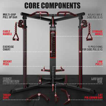 JELENS CC01 Fitness Cable Crossover Machine with High and Low Pulley System, Functional Trainer with with Pull Up Bars and Optional Bundle (Black, CC01 Cable Crossover Machine)