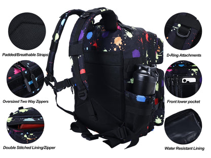 LHI Military Tactical Backpack for Men and Women 45L Army 3 Days Assault Pack Bag Large Rucksack with Molle System - Fluorescent Tie Dye