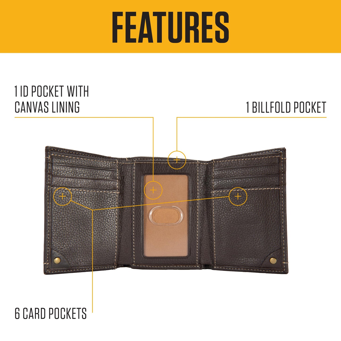 Carhartt Men’s Pebble Leather Full Grain Leather Wallets, Durable Design, Multiple Card Slots, Gifts for Men, Brown, Brown (Trifold)