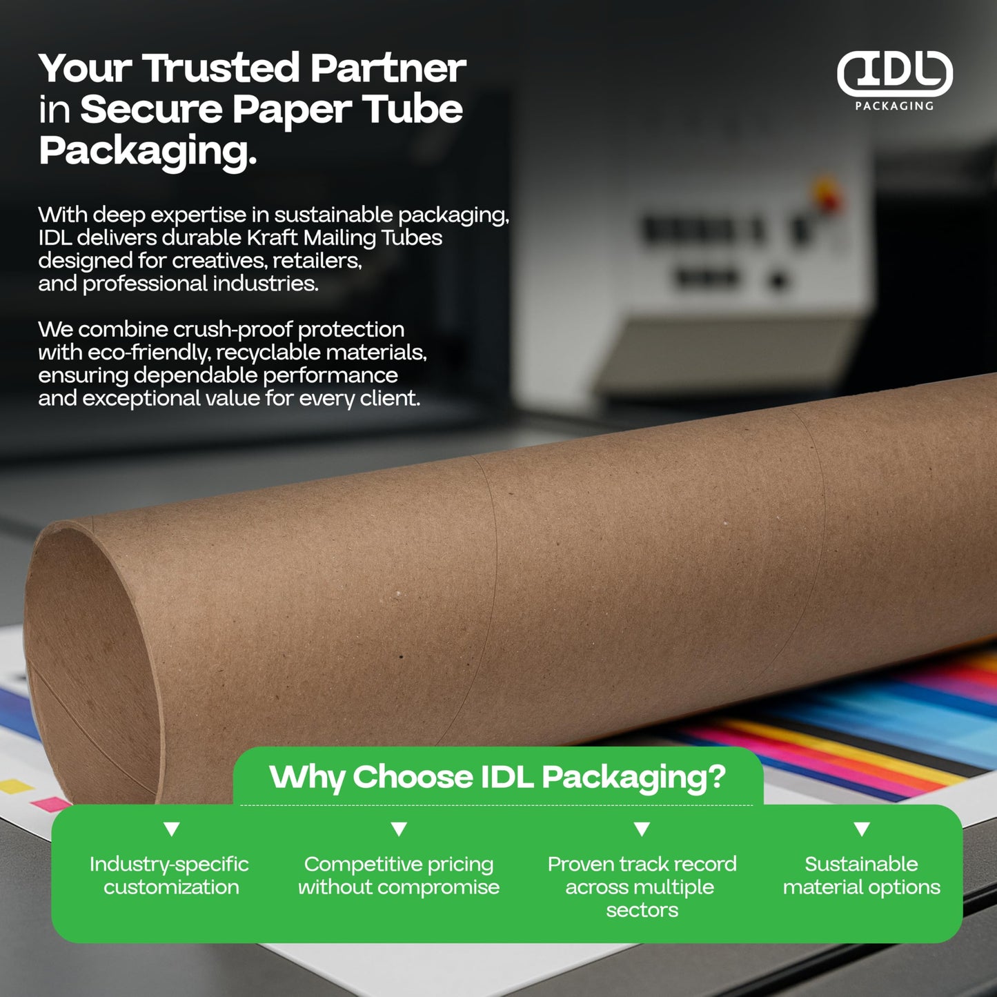 Cardboard Mailing Tubes, 4" x 24" with Plastic Caps, Pack of 2 - USA-Made USPS Approved Poster Tube for Documents & Blueprints - Reinforced Mailing Cylinders for Shipping & Storage by IDL Packaging