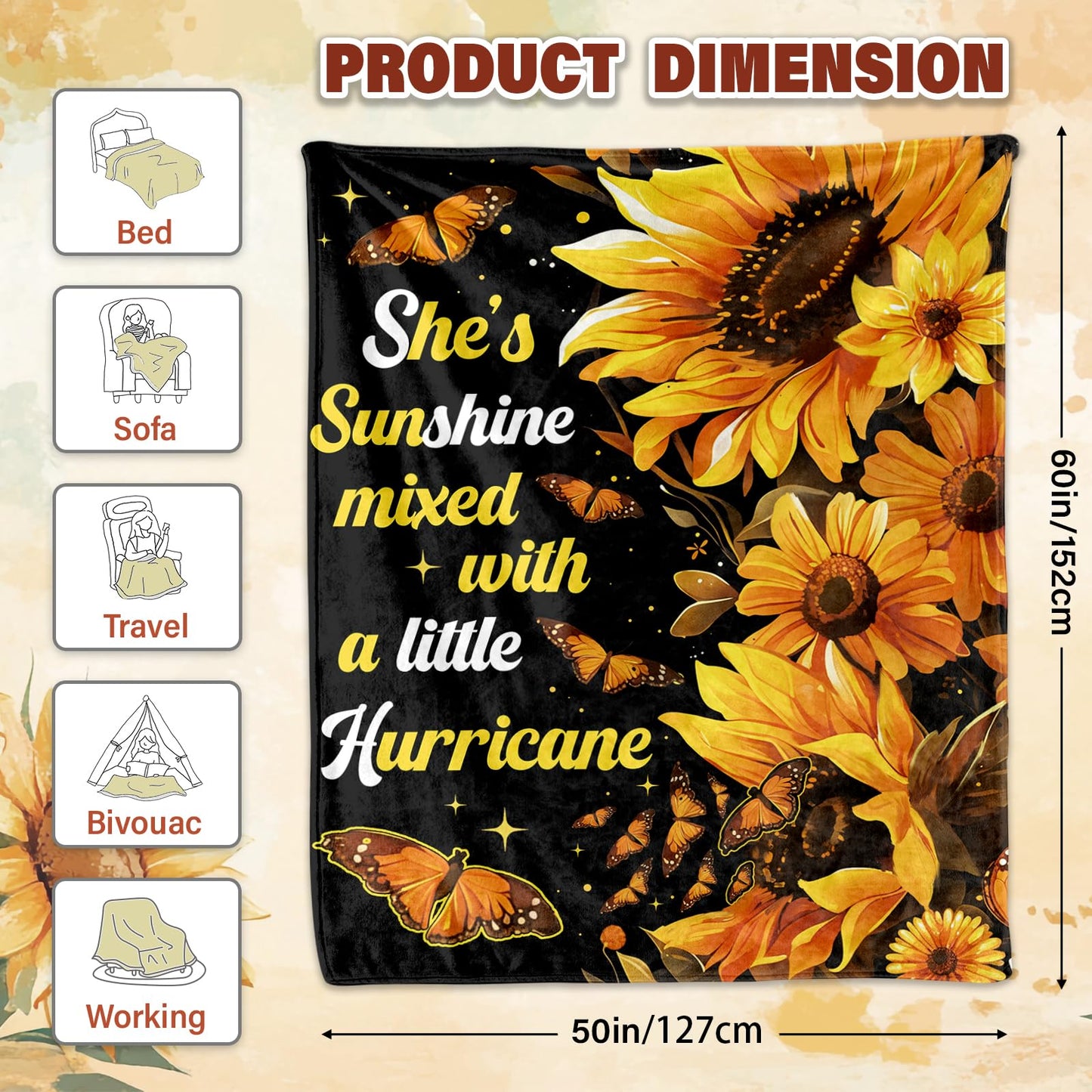 Sunflower Throw Blanket 50"x60" - Soft Fleece Blankets for Women, Sunflower Gifts for Christmas Valentines Day Mothers Day, Flower Butterfly Yellow Large Thick Blanket on Birthday, Holiday Decor
