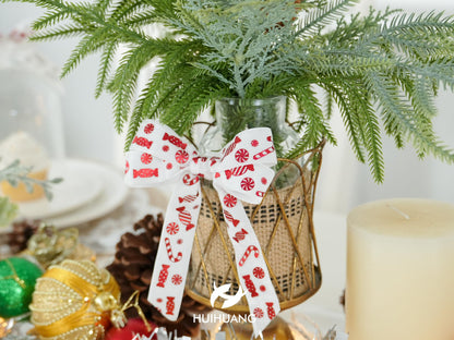 HUIHUANG Candy Cane Christmas Velvet Ribbon 1 inch White Velvet Ribbon with Red Candy Cane Print Ribbons for Gift Wrapping, Tree Ornaments, Wreaths, Garlands, Home Decor- Continuous 10 Yards