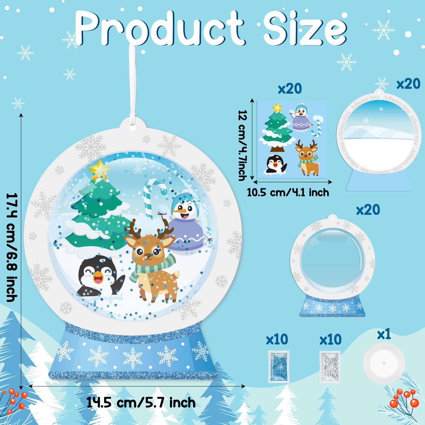 WATINC Christmas DIY Shaking Ornament Snow Globe Craft Kit, 20Pcs Winter Snowglobe Hanging Ornaments with Glitter Sequins Sugar Paper, Snowman Tress Hanging Craft Decor for School (Winter Snowflakes)