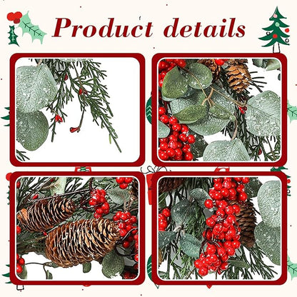 YNYLCHMX 22 Inch Winter Wreath for Front Door, Winter Wreath with Eucalyptus Leaves Red Berry Pine Cones Pine Needle, Artificial Door Wreaths for Indoor Farmhouse Holiday Decoration