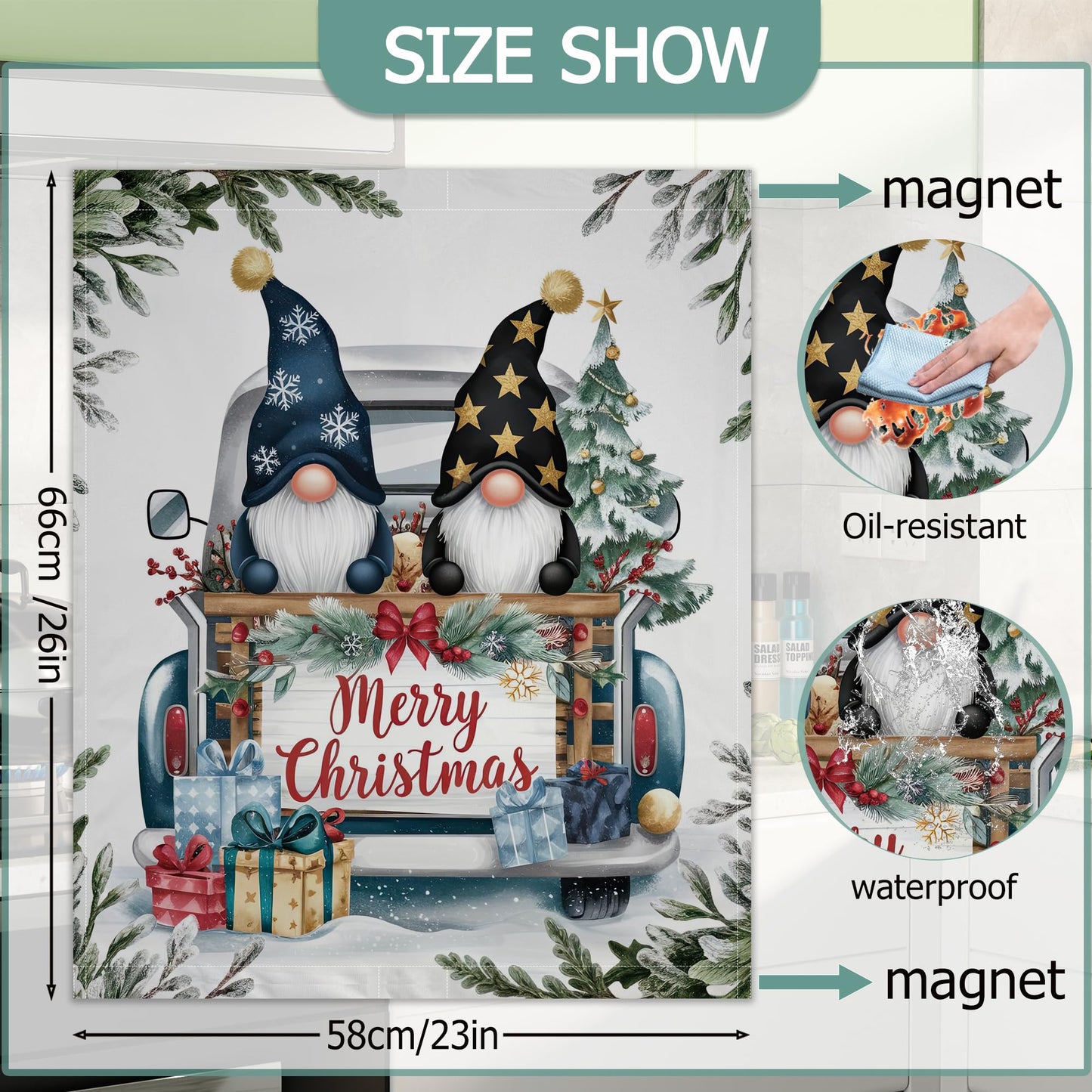 Dishwasher Cover,Christmas Dwarf Reusable Dishwasher Magnet Cover,Decorative Gift Truck Magnetic Refrigerator Cover Front Panel Cover for Kitchen Decor 23x26 Inch
