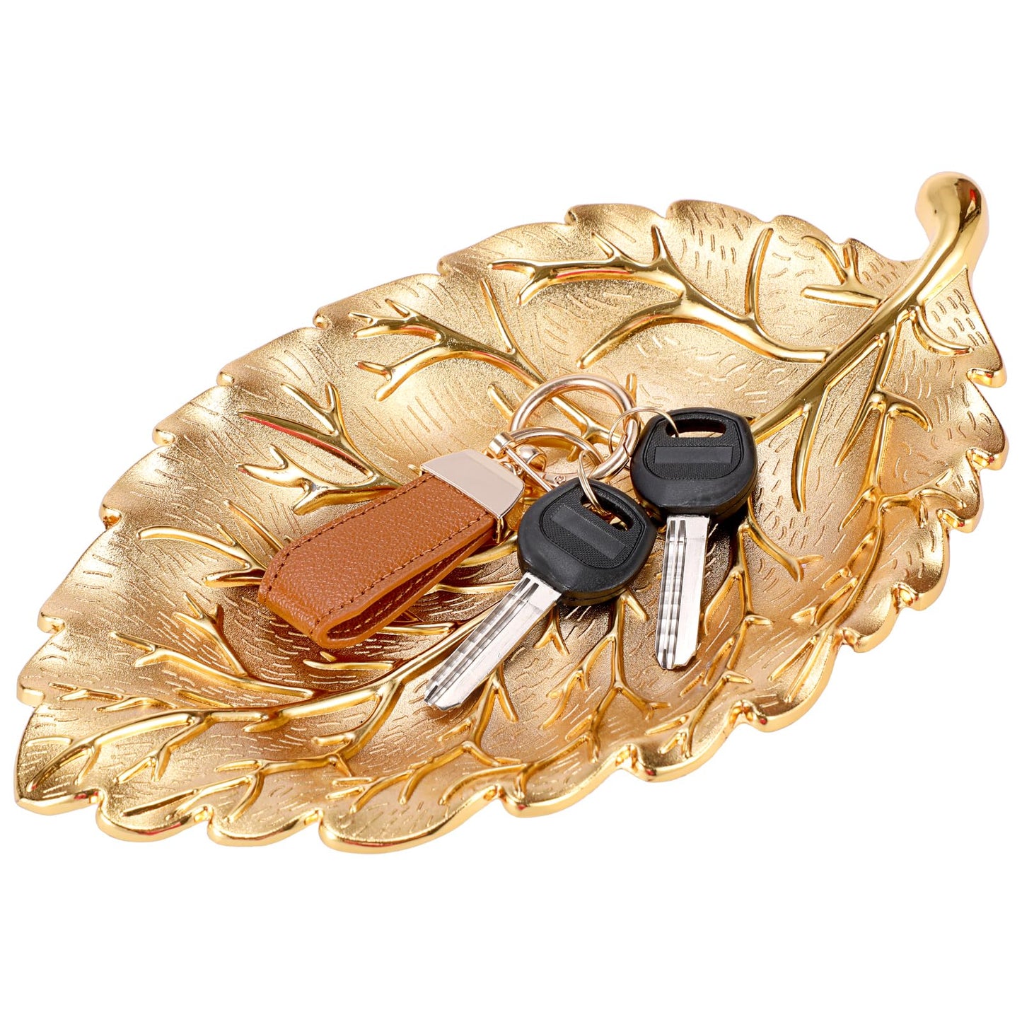 Hipiwe Gold Decorative Key Holder for Entryway Table Key Bowl Tray Leaf Shaped Jewelry Dish Catch All Bowls for Coffee Table Home Decor Christmas Birthday Wedding Gift, Large