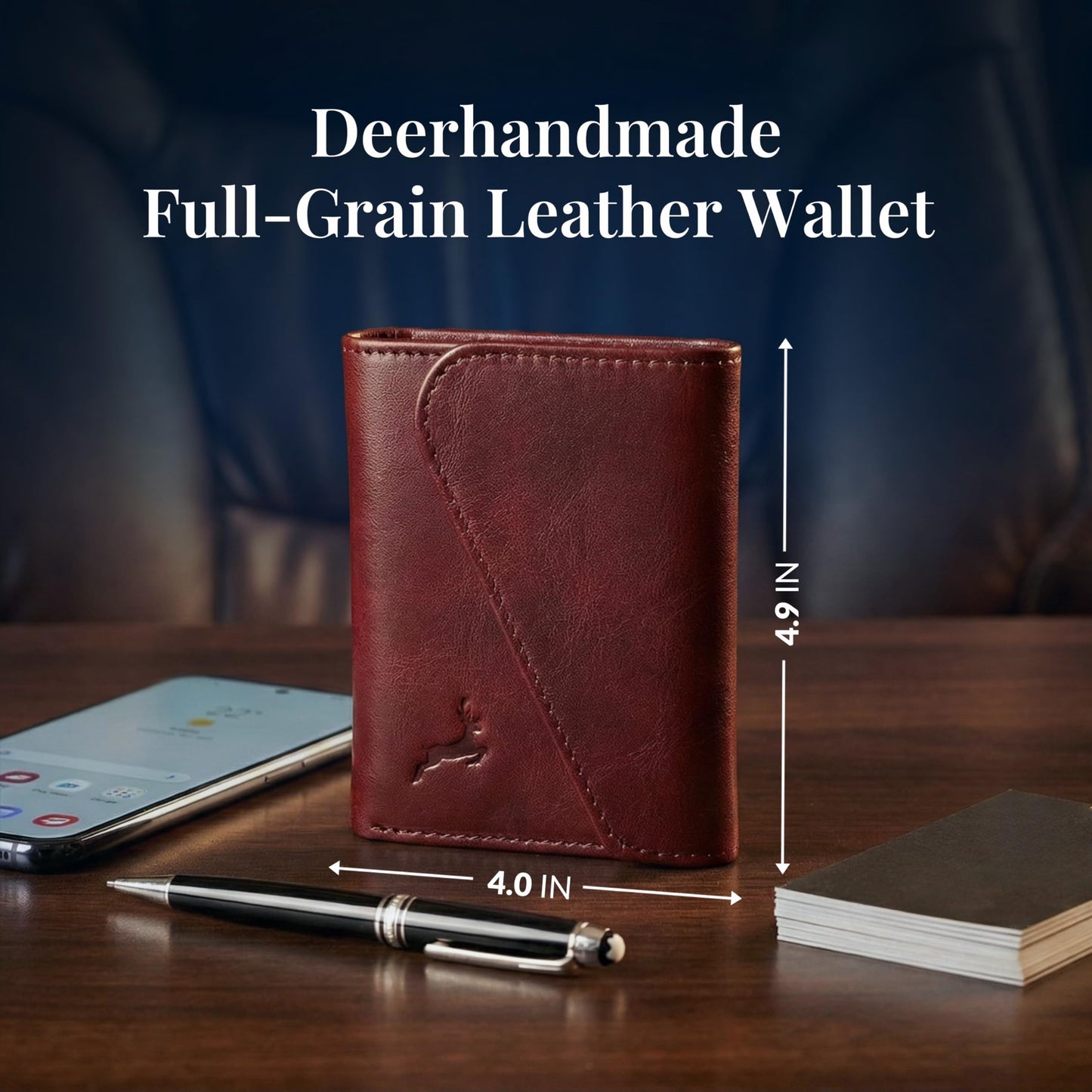Full-Grain Leather Wallet for Men, Handcrafted Mens Bifold Wallet with RFID Blocking, Magnetic Closure, Slim Minimalist Thin Design, ID Window, Book Shaped Gift Ready Box, 3-Year Warranty