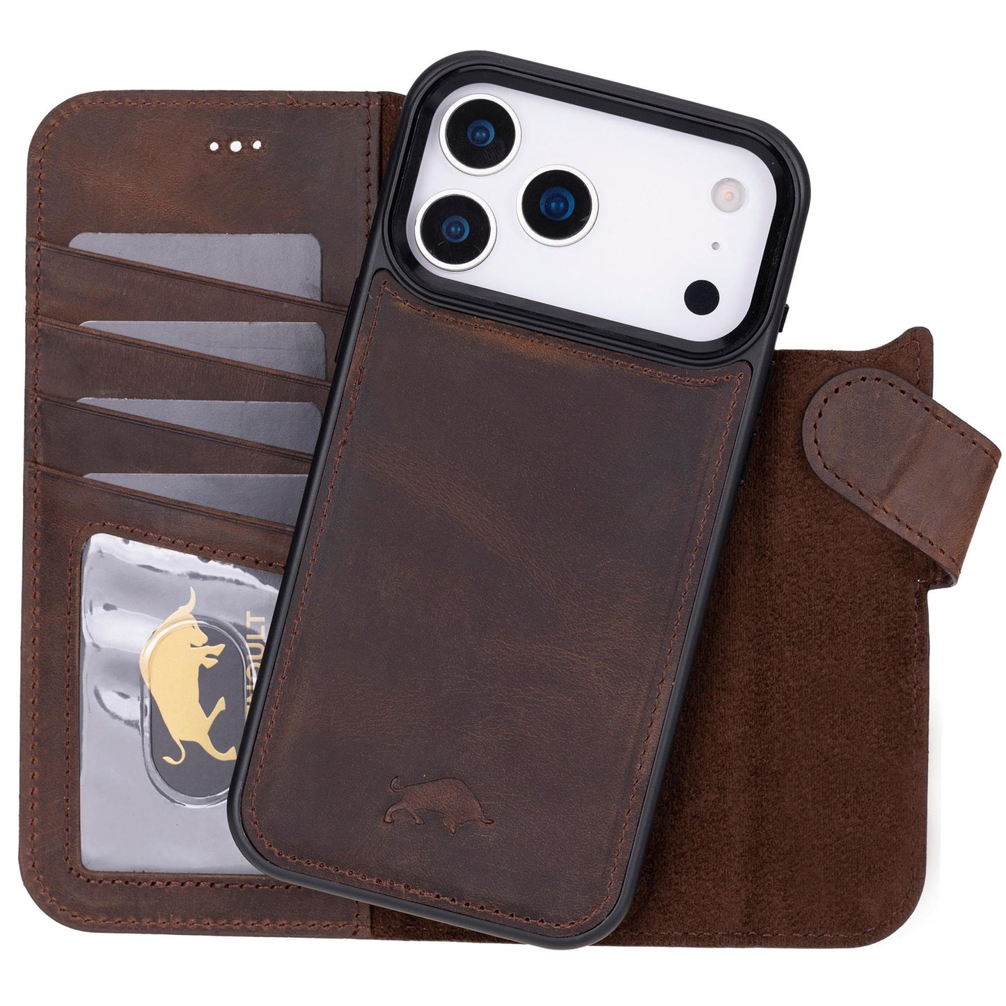 VENOULT Full Grain Genuine Leather Wallet Case for iPhone 17 Pro Max, 4 Card Holder Folio Cover, Business Style, Man or Women, Compatible with MagSafe, RFID Protected, Handmade (Vintage Brown)