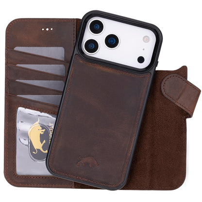 VENOULT Full Grain Genuine Leather Wallet Case for iPhone 17 Pro Max, 4 Card Holder Folio Cover, Business Style, Man or Women, Compatible with MagSafe, RFID Protected, Handmade (Vintage Brown)