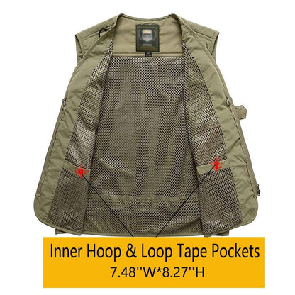 Flygo Men's Casual Lightweight Outdoor Fishing Work Safari Travel Photo Cargo Vest Jacket Multi Pockets(Large, Army Green)