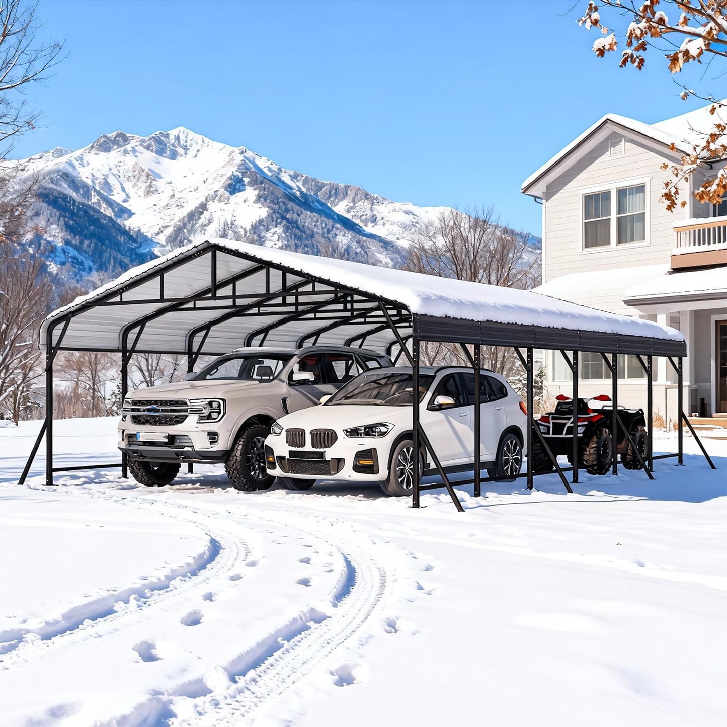 EROMMY 20x30 FT Heavy Duty Metal Carport with Reinforced Steel Braces & Galvanized Steel Roof and Frame, Sturdy Car Shed in All Weathers, Easy Assembly Car-Shelter for 2 Cars, SUV, Tractors and Boat