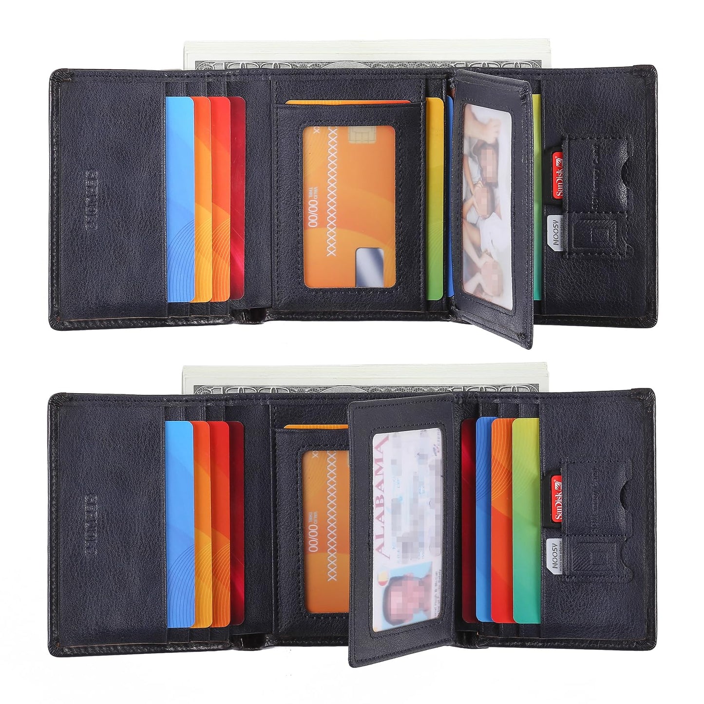 Trifold Wallets for Men Genuine Leather Large Capacity RFID Blocking, Includes Id Window and Credit Card Holder,Mens Wallets Leather