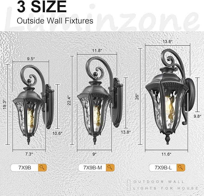 Outdoor Porch Lights Wall Mount, Outdoor Sconce Lighting Waterproof Exterior Porch Light Anti-Rust Aluminum Outside Latern with Water Ripple Glass for House Yard Hallway Doorway Patio
