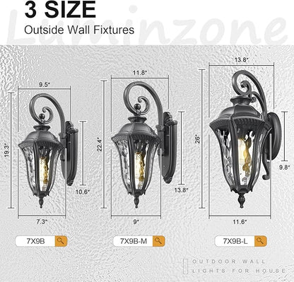 Outdoor Porch Lights Wall Mount, Outdoor Sconce Lighting Waterproof Exterior Porch Light Anti-Rust Aluminum Outside Latern with Water Ripple Glass for House Yard Hallway Doorway Patio